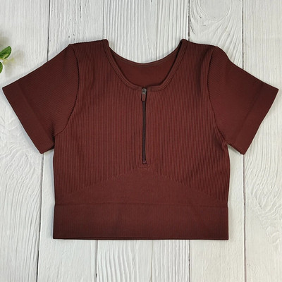 Bezšuvju Jogas Komplekts Sporta Uzvalks Sieviešu Treniņa Apģērbs Sporta zāle Rāvējslēdzējs Īsām Piedurknēm Crop Tops Savelkams Šorti Sporta Šorti Fitnesa Sporta apģērbs