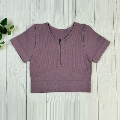 Bezšuvju Jogas Komplekts Sporta Uzvalks Sieviešu Treniņa Apģērbs Sporta zāle Rāvējslēdzējs Īsām Piedurknēm Crop Tops Savelkams Šorti Sporta Šorti Fitnesa Sporta apģērbs