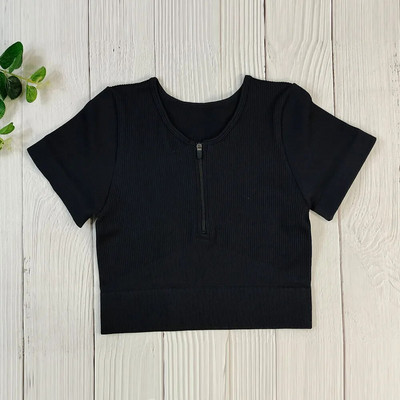 Bezšuvju Jogas Komplekts Sporta Uzvalks Sieviešu Treniņa Apģērbs Sporta zāle Rāvējslēdzējs Īsām Piedurknēm Crop Tops Savelkams Šorti Sporta Šorti Fitnesa Sporta apģērbs