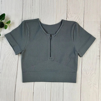 Bezšuvju Jogas Komplekts Sporta Uzvalks Sieviešu Treniņa Apģērbs Sporta zāle Rāvējslēdzējs Īsām Piedurknēm Crop Tops Savelkams Šorti Sporta Šorti Fitnesa Sporta apģērbs