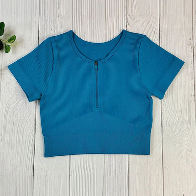 Bezšuvju Jogas Komplekts Sporta Uzvalks Sieviešu Treniņa Apģērbs Sporta zāle Rāvējslēdzējs Īsām Piedurknēm Crop Tops Savelkams Šorti Sporta Šorti Fitnesa Sporta apģērbs