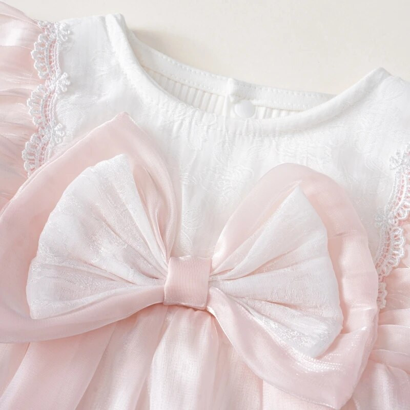 Haljine za djevojčice princeza s velikom mašnom Proljeće Jesen Čipkana haljina za krštenje Haljina za krštenje Odjeća za djevojčice