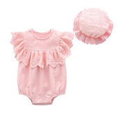 Βολάν Hollow Flowers Νεογέννητο Βρεφικό Κοριτσίστικο Καλοκαιρινό κορμάκι + Καπέλο Σετ ρούχων