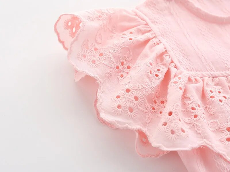 Βολάν Hollow Flowers Νεογέννητο Βρεφικό Κοριτσίστικο Καλοκαιρινό κορμάκι + Καπέλο Σετ ρούχων