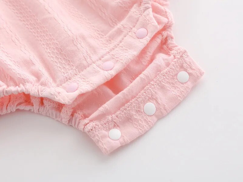 Βολάν Hollow Flowers Νεογέννητο Βρεφικό Κοριτσίστικο Καλοκαιρινό κορμάκι + Καπέλο Σετ ρούχων