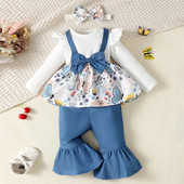 Komplet odjeće za novorođenče za djevojčice, jednobojna patchwork majica s dugim rukavima, jednobojna odjeća s lepršavim hlačama Odjeća za malu djecu za djevojčice