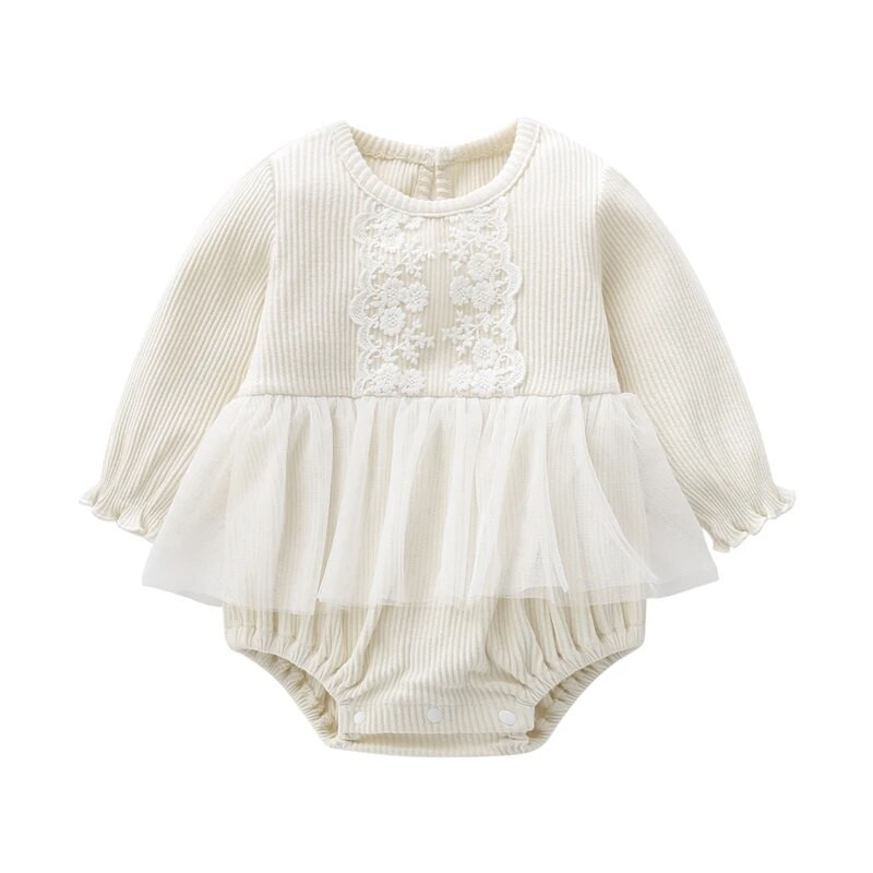 Mežģīņu jaundzimušo meitenes drēbes Princeses kombinezons ar garām piedurknēm vasaras zīdaiņu meiteņu bodijs + galvas saite