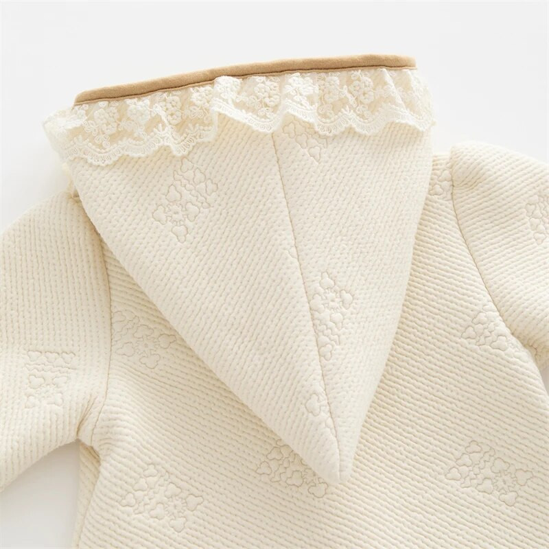 Φθινόπωρο Χειμώνας Νεογέννητο κοριτσάκι Rompers Air βαμβακερό Παχύ ζεστό Princess Girls Hooded Onesie Ρούχα