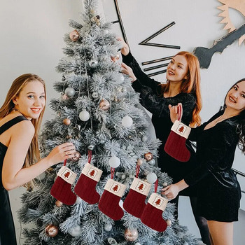 1τμχ Χριστουγεννιάτικη κάλτσα με μοτίβο χριστουγεννιάτικου δέντρου, κορδόνι με λευκές σούπερ μαλακές βελούδινες μανσέτες Χριστουγεννιάτικες διακοσμήσεις