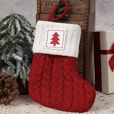 1τμχ Χριστουγεννιάτικη κάλτσα με μοτίβο χριστουγεννιάτικου δέντρου, κορδόνι με λευκές σούπερ μαλακές βελούδινες μανσέτες Χριστουγεννιάτικες διακοσμήσεις