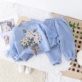 Βρεφικά ρούχα για κοριτσάκια Σετ ρούχων για βρέφη Βρεφικό κέντημα δαντέλα μακρυμάνικο μπλουζάκι + μασίφ παντελόνι 2τμχ Σετ Παιδικά casual outfits