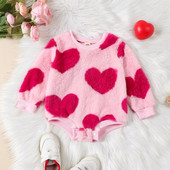 0-24M Baby Girls Plüss Romper Pulóverek Csecsemő Szívmintás Hosszú ujjú Body Jumpsuit Újszülött Őszi Téli Ruházat
