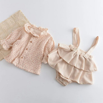 Melario Baby Girls Romper 2бр. Сладки пролетни дрехи за новородени Ежедневни флорални гащеризони за малки момичета с волани Бебешки гащеризон Есен