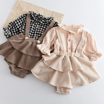 Melario Baby Girls Romper 2бр. Сладки пролетни дрехи за новородени Ежедневни флорални гащеризони за малки момичета с волани Бебешки гащеризон Есен