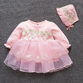 Γάζα δαντέλας Κέντημα Νεογέννητο Βρεφικό Φόρεμα Άνοιξη Φθινόπωρο Μακρυμάνικο Πάρτυ Πριγκίπισσα Κοριτσίστικα Φορέματα Ρούχα