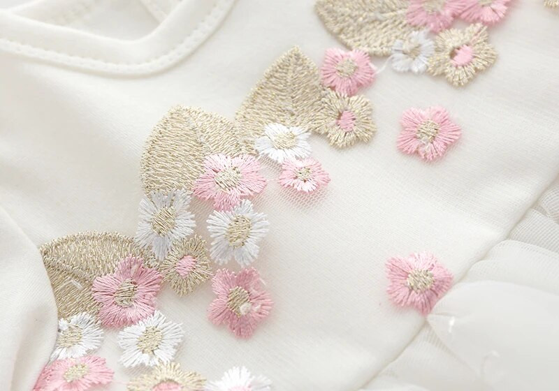 Γάζα δαντέλας Κέντημα Νεογέννητο Βρεφικό Φόρεμα Άνοιξη Φθινόπωρο Μακρυμάνικο Πάρτυ Πριγκίπισσα Κοριτσίστικα Φορέματα Ρούχα