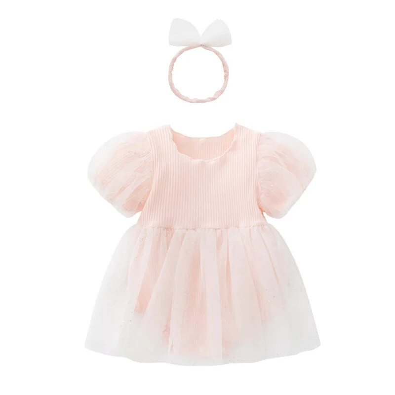 Summer Princess Baby Girl Mesh φόρεμα Βρεφικά κορίτσια Puff μανίκια πούλιες Φορέματα για πάρτι Ρούχα 0 έως 12 μηνών