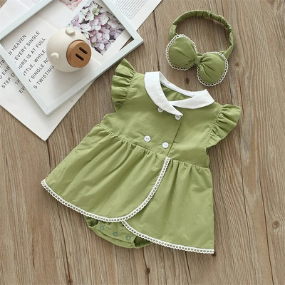 Καλοκαιρινό νεογέννητο βρεφικό φόρεμα Κοντό μανίκι καραμέλα Χρώμα βολάν βαμβακερά Παιδικά παιδικά κοριτσίστικα ρούχα φορέματα