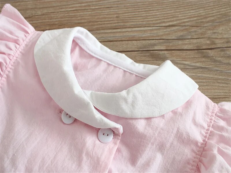 Καλοκαιρινό νεογέννητο βρεφικό φόρεμα Κοντό μανίκι καραμέλα Χρώμα βολάν βαμβακερά Παιδικά παιδικά κοριτσίστικα ρούχα φορέματα