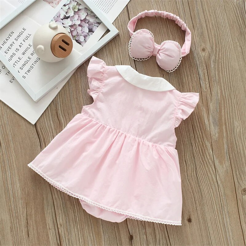 Καλοκαιρινό νεογέννητο βρεφικό φόρεμα Κοντό μανίκι καραμέλα Χρώμα βολάν βαμβακερά Παιδικά παιδικά κοριτσίστικα ρούχα φορέματα