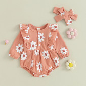 ma&baby 0-18M Novorođenčad, novorođenčad, djevojčica, mališa, kombinezon s cvjetnim uzorkom, dugih rukava, odjeća s trakom za glavu, jesensko-proljetna odjeća D05