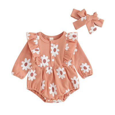 ma&baby 0-18M Novorođenčad, novorođenčad, djevojčica, mališa, kombinezon s cvjetnim uzorkom, dugih rukava, odjeća s trakom za glavu, jesensko-proljetna odjeća D05