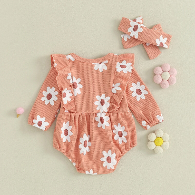 ma&baby 0-18M Novorođenčad, novorođenčad, djevojčica, mališa, kombinezon s cvjetnim uzorkom, dugih rukava, odjeća s trakom za glavu, jesensko-proljetna odjeća D05