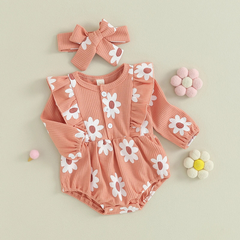 ma&baby 0-18M Novorođenčad, novorođenčad, djevojčica, mališa, kombinezon s cvjetnim uzorkom, dugih rukava, odjeća s trakom za glavu, jesensko-proljetna odjeća D05