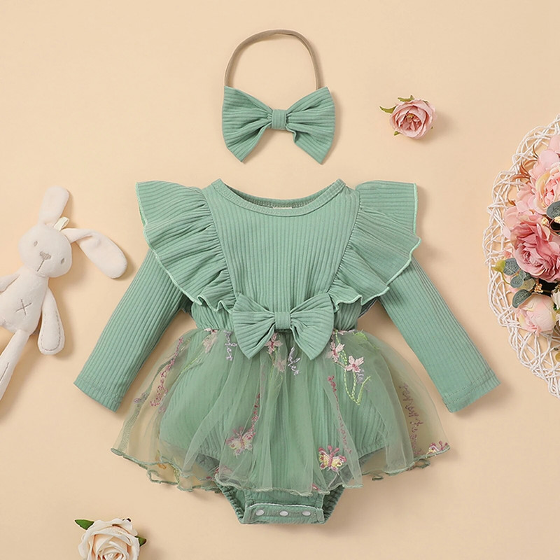 ma&baby 0-18M újszülött csecsemő baba lány póló Kötött pillangós virágos hímzés kombiné+ fejpánt őszi tavaszi ruházat D05