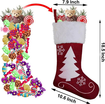Коледни чорапи Red Velvet Xmas Stocking Reindeer Snowflake Socks for Family Висяща камина Holiday Xmas Party Decor
