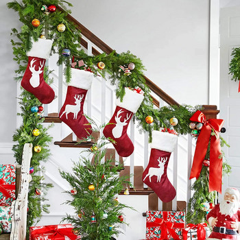 Χριστουγεννιάτικες κάλτσες Κόκκινες βελούδινες χριστουγεννιάτικες κάλτσες Κάλτσες νιφάδα χιονιού τάρανδος για οικογενειακό κρεμασμένο τζάκι Χριστουγεννιάτικο ντεκόρ για γιορτινό πάρτι