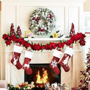 Коледни чорапи Red Velvet Xmas Stocking Reindeer Snowflake Socks for Family Висяща камина Holiday Xmas Party Decor