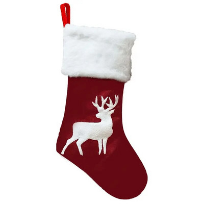 Χριστουγεννιάτικες κάλτσες Κόκκινες βελούδινες χριστουγεννιάτικες κάλτσες Κάλτσες νιφάδα χιονιού τάρανδος για οικογενειακό κρεμασμένο τζάκι Χριστουγεννιάτικο ντεκόρ για γιορτινό πάρτι