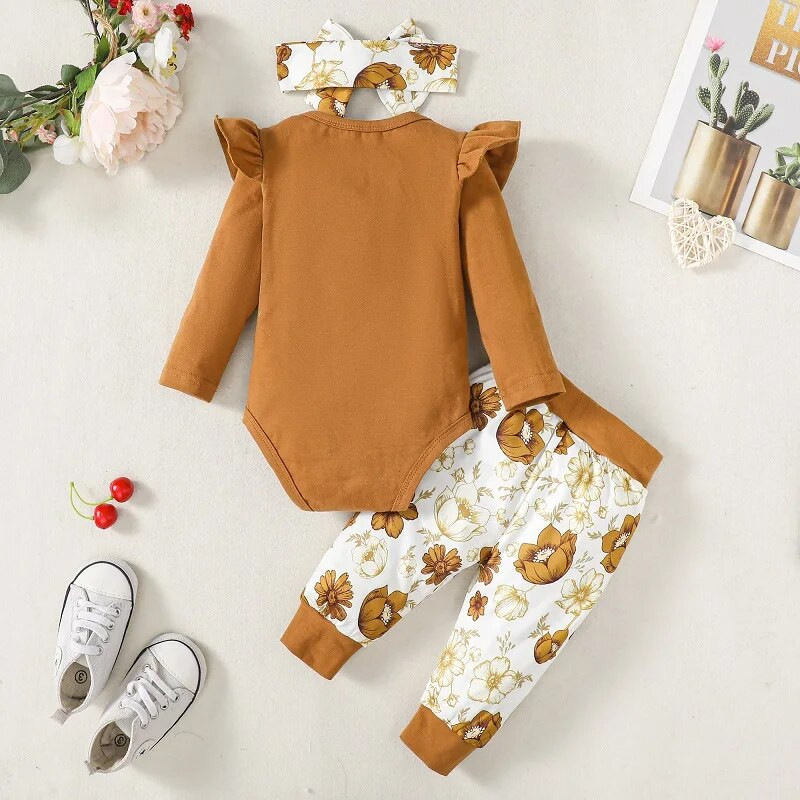 Komplet odjeće za novorođenče za djevojčice 0-18M Jesenski kombinezon s dugim rukavima + komplet traka za glavu za djevojčice Modni odijelo za djevojčice