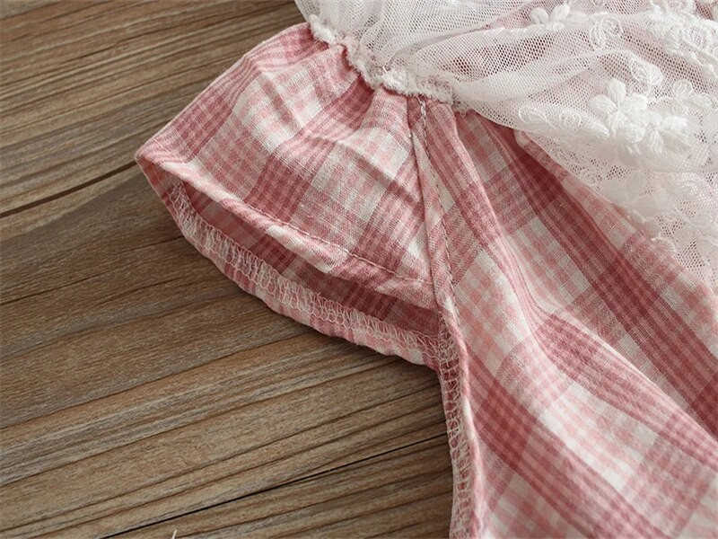 Καρό δαντέλα νεογέννητο κορμάκι Καλοκαιρινή αμάνικη φόρμα για νήπια βρέφη Onesie 2τμχ με κορδέλες