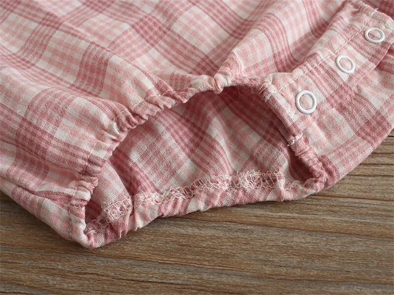 Καρό δαντέλα νεογέννητο κορμάκι Καλοκαιρινή αμάνικη φόρμα για νήπια βρέφη Onesie 2τμχ με κορδέλες