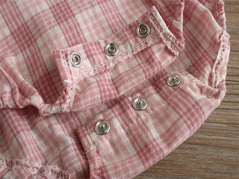 Καρό δαντέλα νεογέννητο κορμάκι Καλοκαιρινή αμάνικη φόρμα για νήπια βρέφη Onesie 2τμχ με κορδέλες