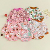 Χριστουγεννιάτικα Νεογέννητα Αγόρια Κορίτσια Ρούμπερες Ρούχα Άγιου Βασίλη με στάμπα με λαιμόκοψη Φαρδιά φούτερ Φόρμες Φόρμες Χριστουγεννιάτικη στολή