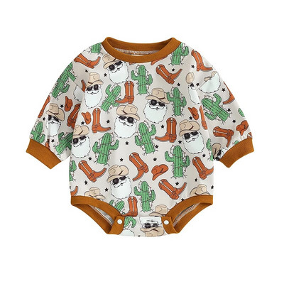 Χριστουγεννιάτικα Νεογέννητα Αγόρια Κορίτσια Ρούμπερες Ρούχα Άγιου Βασίλη με στάμπα με λαιμόκοψη Φαρδιά φούτερ Φόρμες Φόρμες Χριστουγεννιάτικη στολή