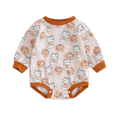 Χριστουγεννιάτικα Νεογέννητα Αγόρια Κορίτσια Ρούμπερες Ρούχα Άγιου Βασίλη με στάμπα με λαιμόκοψη Φαρδιά φούτερ Φόρμες Φόρμες Χριστουγεννιάτικη στολή