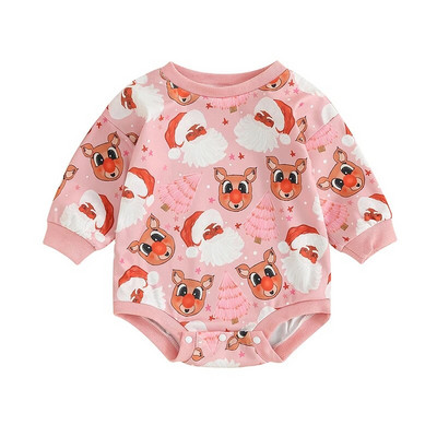 Χριστουγεννιάτικα Νεογέννητα Αγόρια Κορίτσια Ρούμπερες Ρούχα Άγιου Βασίλη με στάμπα με λαιμόκοψη Φαρδιά φούτερ Φόρμες Φόρμες Χριστουγεννιάτικη στολή