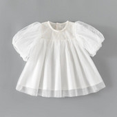 Φόρεμα με φουσκωτά μανίκια Princess Girls Lace Flowers Mesh για καλοκαιρινά παιδικά φορέματα