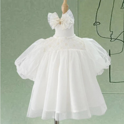 Φόρεμα με φουσκωτά μανίκια Princess Girls Lace Flowers Mesh για καλοκαιρινά παιδικά φορέματα