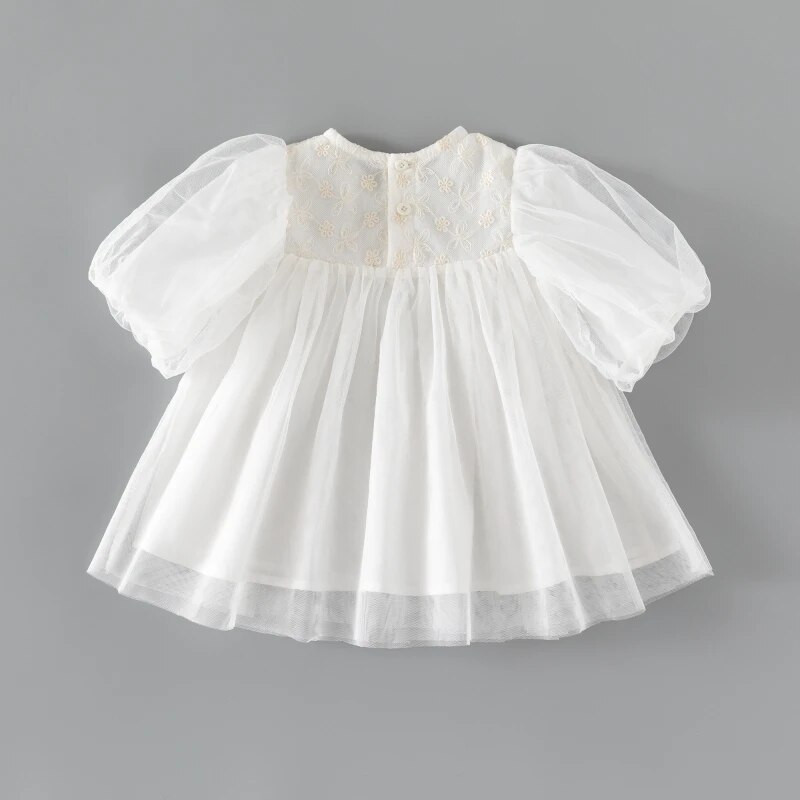 Φόρεμα με φουσκωτά μανίκια Princess Girls Lace Flowers Mesh για καλοκαιρινά παιδικά φορέματα