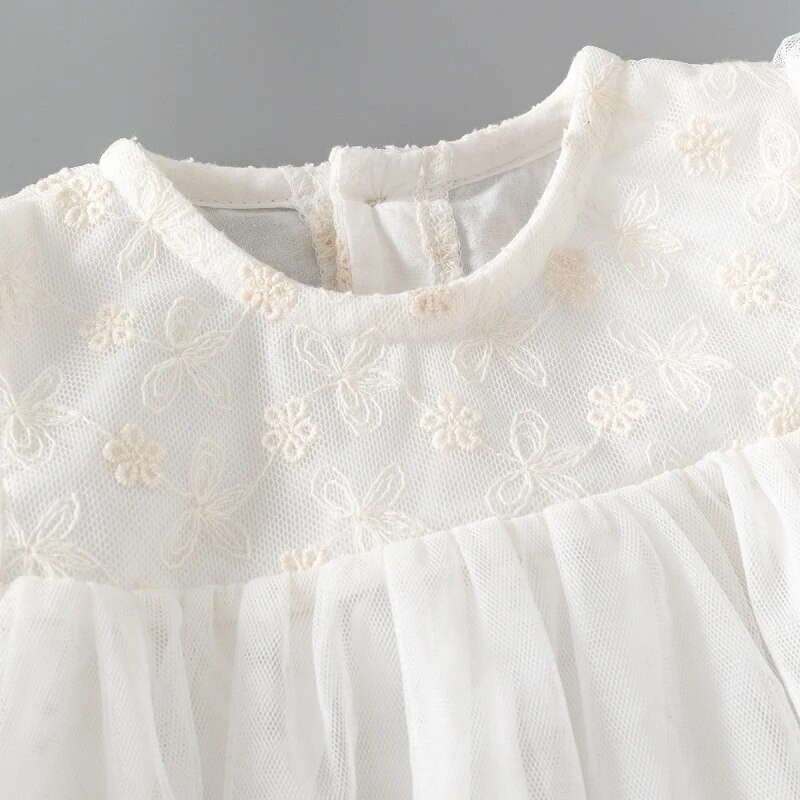 Φόρεμα με φουσκωτά μανίκια Princess Girls Lace Flowers Mesh για καλοκαιρινά παιδικά φορέματα