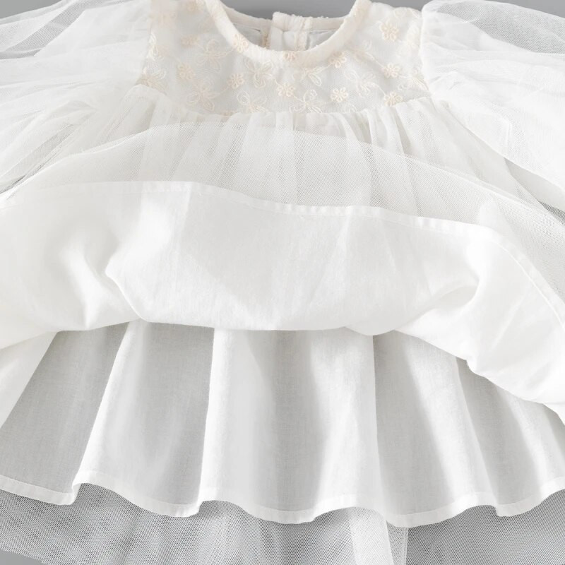 Φόρεμα με φουσκωτά μανίκια Princess Girls Lace Flowers Mesh για καλοκαιρινά παιδικά φορέματα