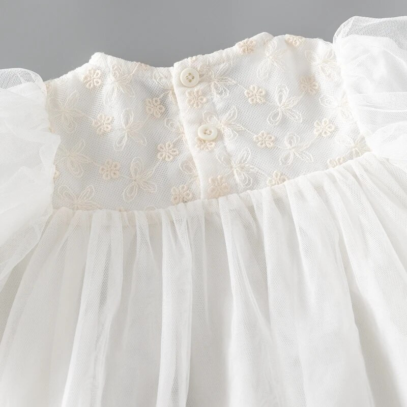 Φόρεμα με φουσκωτά μανίκια Princess Girls Lace Flowers Mesh για καλοκαιρινά παιδικά φορέματα