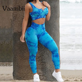 Γυναικεία αθλητικά κοστούμια 2022 Tie Dye Sport κοστούμι Φορέστε ριμπ κολάν σουτιέν Σετ γιόγκα Ρούχα γυμναστικής Γυναικεία στολή γυμναστικής