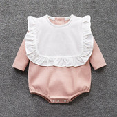 Kokvilnas garās piedurknes jaundzimušo meiteņu bodiji Mežģīnes Bebe meiteņu kombinezoni, apģērbi, topi ar priekšautiņiem
