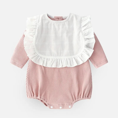 Kokvilnas garās piedurknes jaundzimušo meiteņu bodiji Mežģīnes Bebe meiteņu kombinezoni, apģērbi, topi ar priekšautiņiem